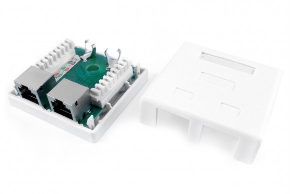 SB1-2-8P8C-C6-SH-WH Розетка компьютерная RJ-45(8P8C), категория 6, экранированная, двойная, внешняя, Dual IDC Hyperline
