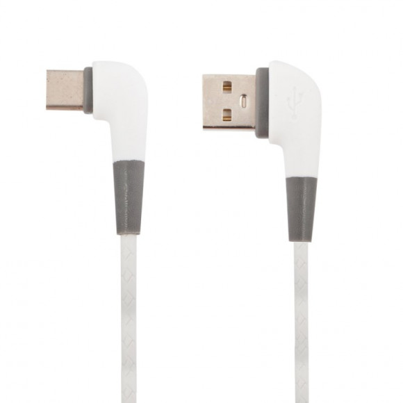 USB кабель "LP" USB Type-C L-коннектор Кожаный шнурок (белый, коробка)