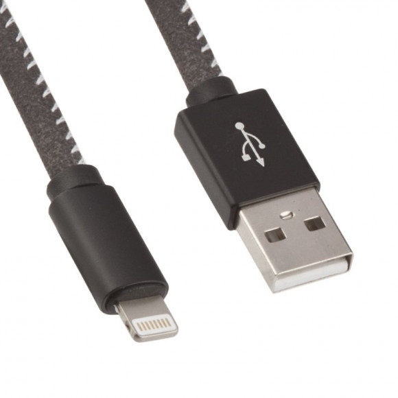 USB Дата-кабель для Apple 8-pin в алькантара оплетке (черный, коробка)