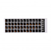 Наклейка на клавиатуру для ноутбука. Русский (Оранжевый), латинский шрифт на черной подложке.