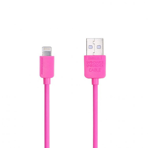 USB Дата-кабель Remax RC-06i для Apple 8-pin, 1 метр круглый пластиковые разьемы, розовый