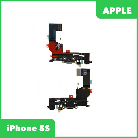 Системный разъем (разъем зарядки) для Apple iPhone 5S с аудио разъемом (разъемом гарнитуры), микрофоном и антенной, черный