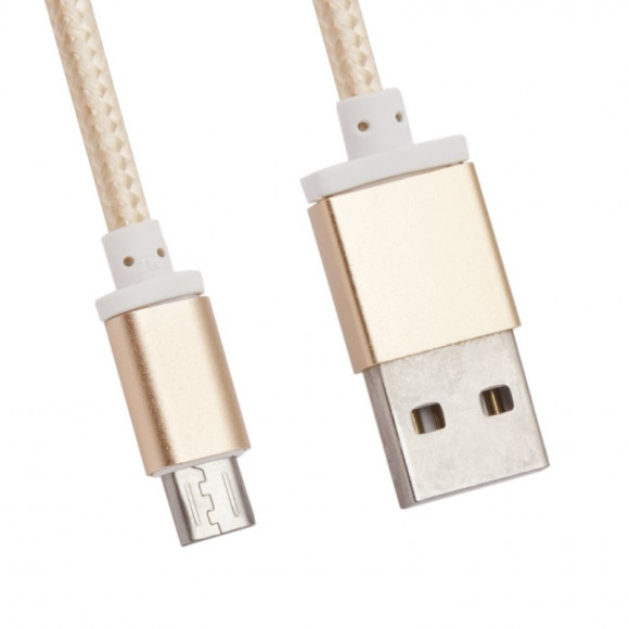 USB кабель "LP" MicroUSB оплетка и металл. разъемы в катушке 1.5 метра, золотой