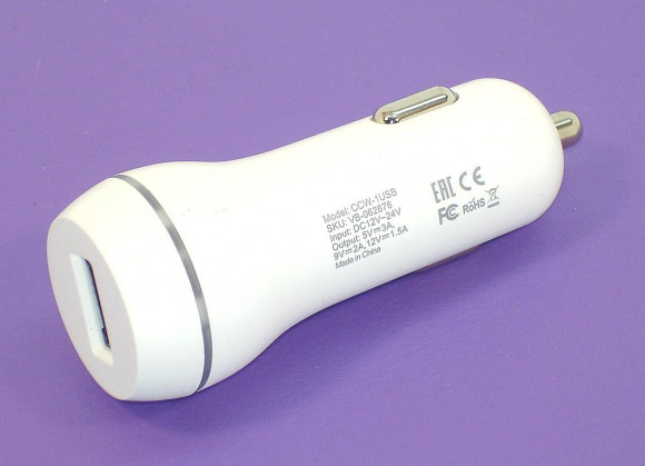 Автомобильное зарядное устройство Amperin CCW-1USB USB DC 5V 3.0A/9V 2A/12V 1.5A, белый