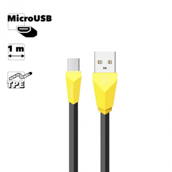 USB кабель Remax Alien Series Cable RC-030m MicroUSB плоский пластиковые разьемы, черный