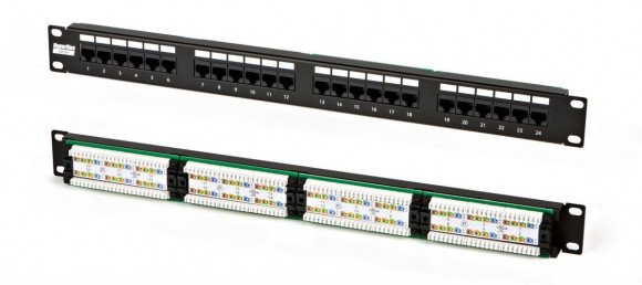 PP3-19-24-8P8C-C5e-110D Патч-панель 19", 24 порта RJ-45, категория 5e, UTP, 1U, Hyperline