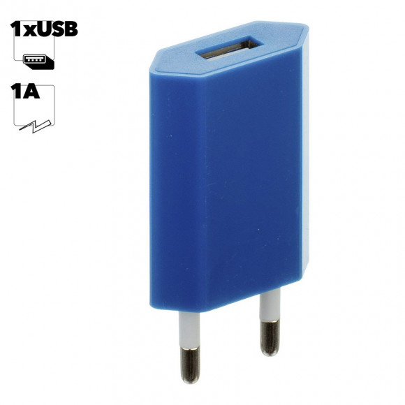 Сетевое зарядное устройство "LP" с USB выходом 1А (синий, коробка)