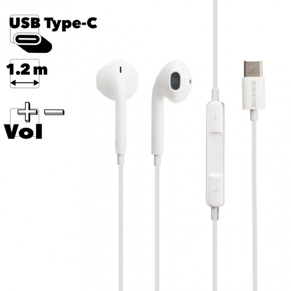 Гарнитура Borofone BM27 Amazing Sound Type-C Earphones With Mic, белая