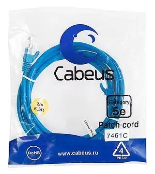 Патч-корд U/UTP Cabeus PC-UTP-RJ45-Cat.5e-2m-BL