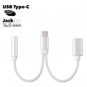 Аудиопереходник USB Type-C на 3.5 мм Mini Jack + на зарядку USB Type-C металл. (серебро, европакет)