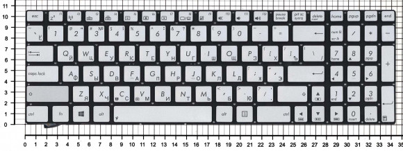 Клавиатура для ноутбука Asus N550, серебристая, (подсветка в комплект не входит)