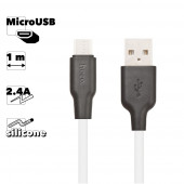 USB кабель Hoco X21 Plus Silicone Charging Cable For Micro, 1 метр, (белый/черный)