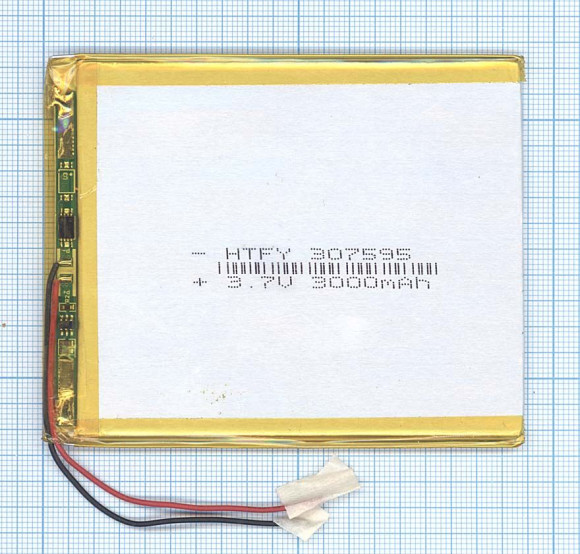 Аккумуляторная батарея Li-Pol (3x75x95мм), 2pin, 3.7В, 3000мАч