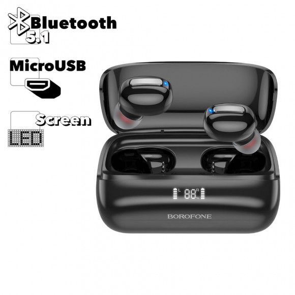 TWS Bluetooth гарнитура Borofone BE55 Perfect BT 5.1, вкладыши, LED дисплей, черный