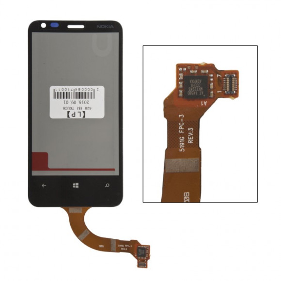 Сенсорное стекло (тачскрин) для Nokia Lumia 620 (Rev.3), черный
