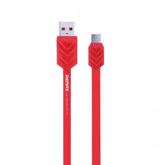 USB Дата-кабель Remax Fishbone MicroUSB, 1 метр, плоский пластиковые разьемы, красный