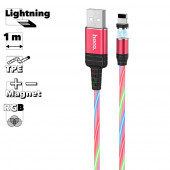 USB кабель Hoco U90 Ingenious Streamer Charging Cable For Lightning, 1 метр, красный