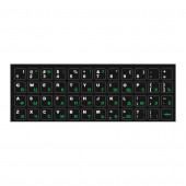 Наклейки на клавиатуру с русскими и английскими буквами, зеленые и белые, черный фон, матовые