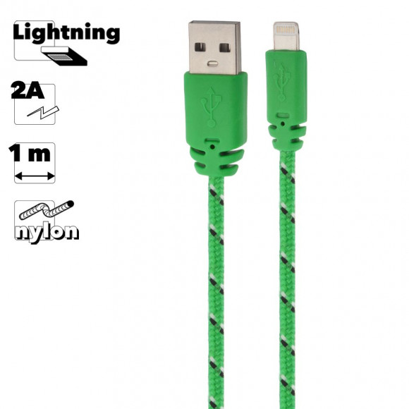 USB кабель "LP" для Apple iPhone, iPad 8-pin в оплетке (зеленый, коробка)