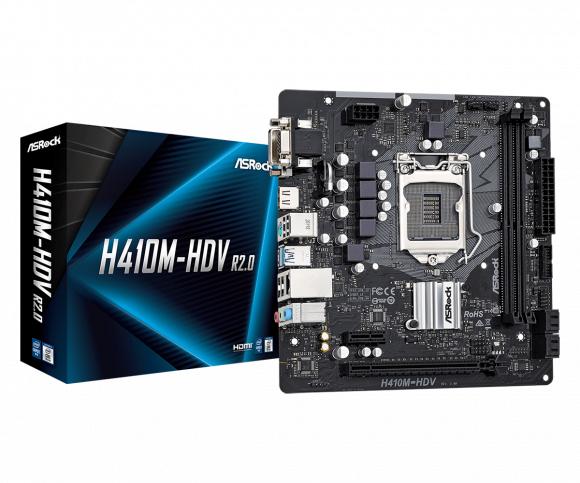 Материнская плата Asrock H410M-HDV R2.0 , LGA1200, Intel H410, mATX, BOX