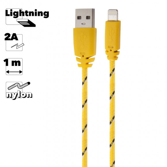 USB кабель "LP" для Apple iPhone, iPad 8-pin в оплетке (желтый, коробка)