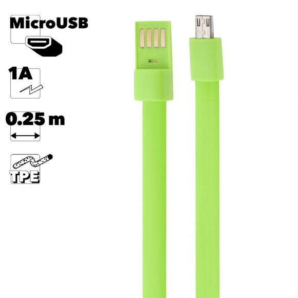 USB кабель "LP" MicroUSB плоский браслет (зеленый, европакет)