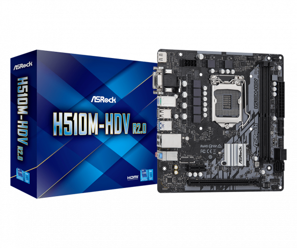 Материнская плата Asrock H510M-HDV R2.0, LGA1200, Intel H510, mATX, BOX
