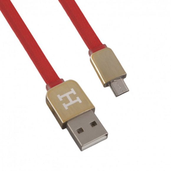 USB Дата-кабель "Hermes" MicroUSB плоский (красный с золотым)