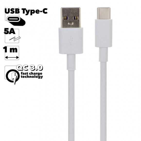 USB кабель "LP" USB Type-C 5А (белый, коробка)