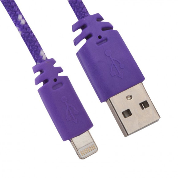 USB кабель "LP" для Apple iPhone, iPad 8-pin в оплетке (фиолетовый, европакет)