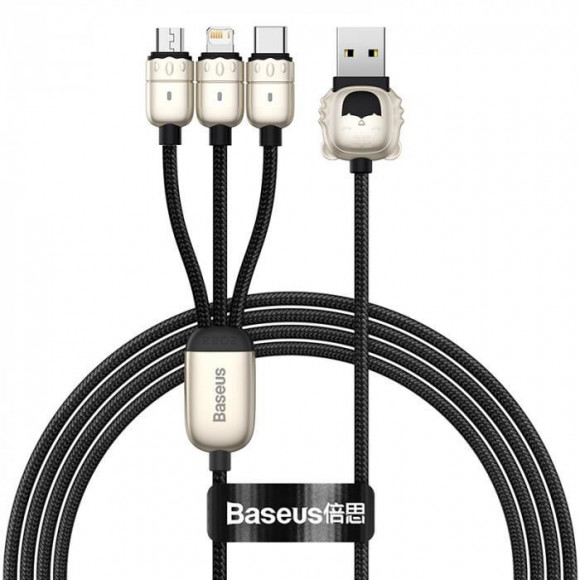Кабель USB BASEUS Year of the Tiger 3 в 1, Micro-USB, Type-C, Lightning, 3.5A, длина 1.2 м, черный