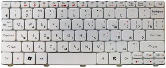 Клавиатура для ноутбука Acer Aspire One 521, AO532H, D255, D260, D270, NAV50, PAV80 Happy Happy2, белая Клавиатура для ноутбука Acer Aspire One 521, AO532H, D255, D260, D270, NAV50, PAV80 Happy Happy2, белая