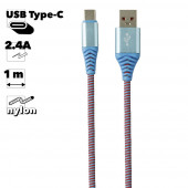 USB кабель "LP" Type-C Носки (голубой, блистер)