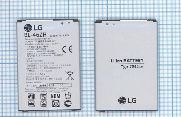Аккумулятор (батарея) BL-46ZH для телефона LG AS330, AS375, 2045мАч, 3.8В,