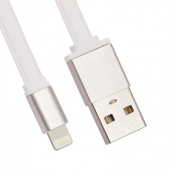 USB Дата-кабель Cable для Apple 8-pin плоский мягкий силикон, 1 метр, белый