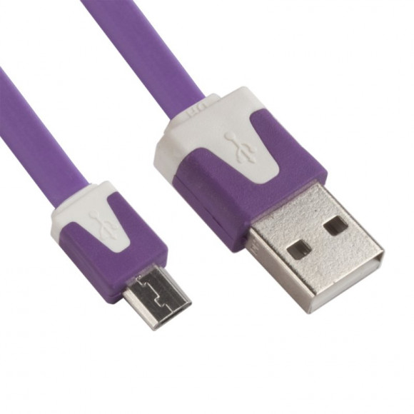 USB кабель "LP" MicroUSB плоский узкий (сиреневый, коробка)