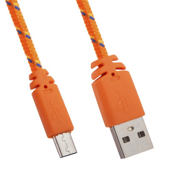 USB кабель "LP" MicroUSB в оплетке (оранжевый с желтым, коробка)