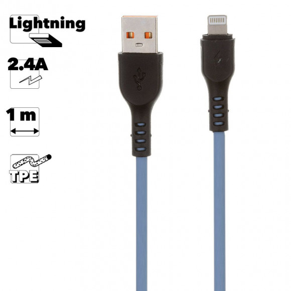 USB кабель "LP" для Apple 8-pin "Extra" TPE (голубой, коробка)