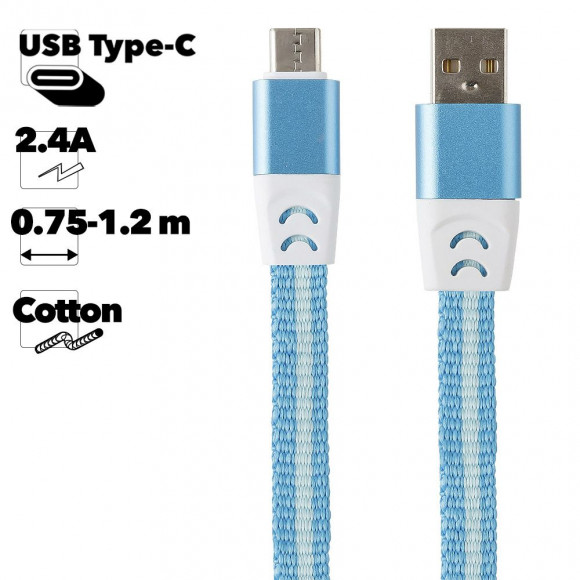 USB кабель "LP" Type-C Тянучка 0.75-1.2м. (голубой, блистер)