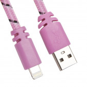 USB кабель "LP" для Apple Lightning 8-pin плоская оплетка (розовый/европакет)
