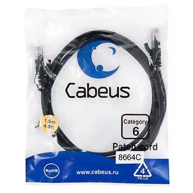 Патч-корд U/UTP Cabeus PC-UTP-RJ45-Cat.6-1.5m-BK