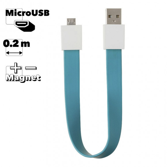 USB Дата-кабель на большом магните плоский MicroUSB (голубой, европакет)