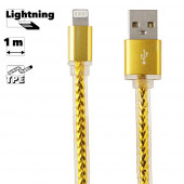 USB Дата-кабель High Speed Fashion Cable для Apple 8-pin плоский в оплетке, 1 метр, золотой