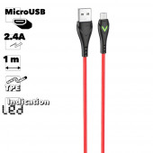 USB кабель Borofone BX65 Bright MicroUSB, 1м, 2.4A, TPE, LED (красный)