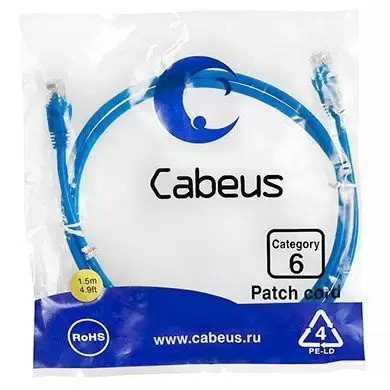 Патч-корд U/UTP Cabeus PC-UTP-RJ45-Cat.6-1.5m-BL