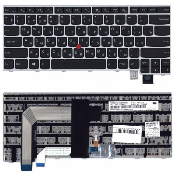 Клавиатура для ноутбука Lenovo ThinkPad T460S, T470S, черная с серебристой рамкой