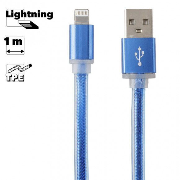 USB Дата-кабель High Speed Fashion Cable для Apple 8-pin плоский в оплетке, 1 метр, синий