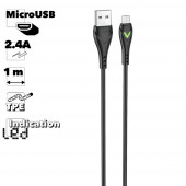 USB кабель Borofone BX65 Bright MicroUSB, 1м, 2.4A, TPE, LED, черный