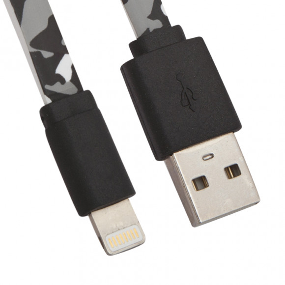 USB Дата-кабель для Apple 8-pin плоский Army Printing, 1 метр (черный камуфляж)