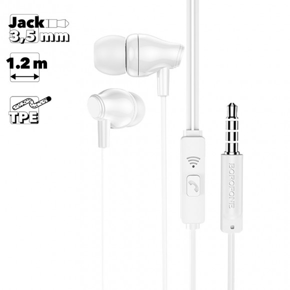 Гарнитура Borofone BM61 Wanderer Universal Earphones With Mic, белая